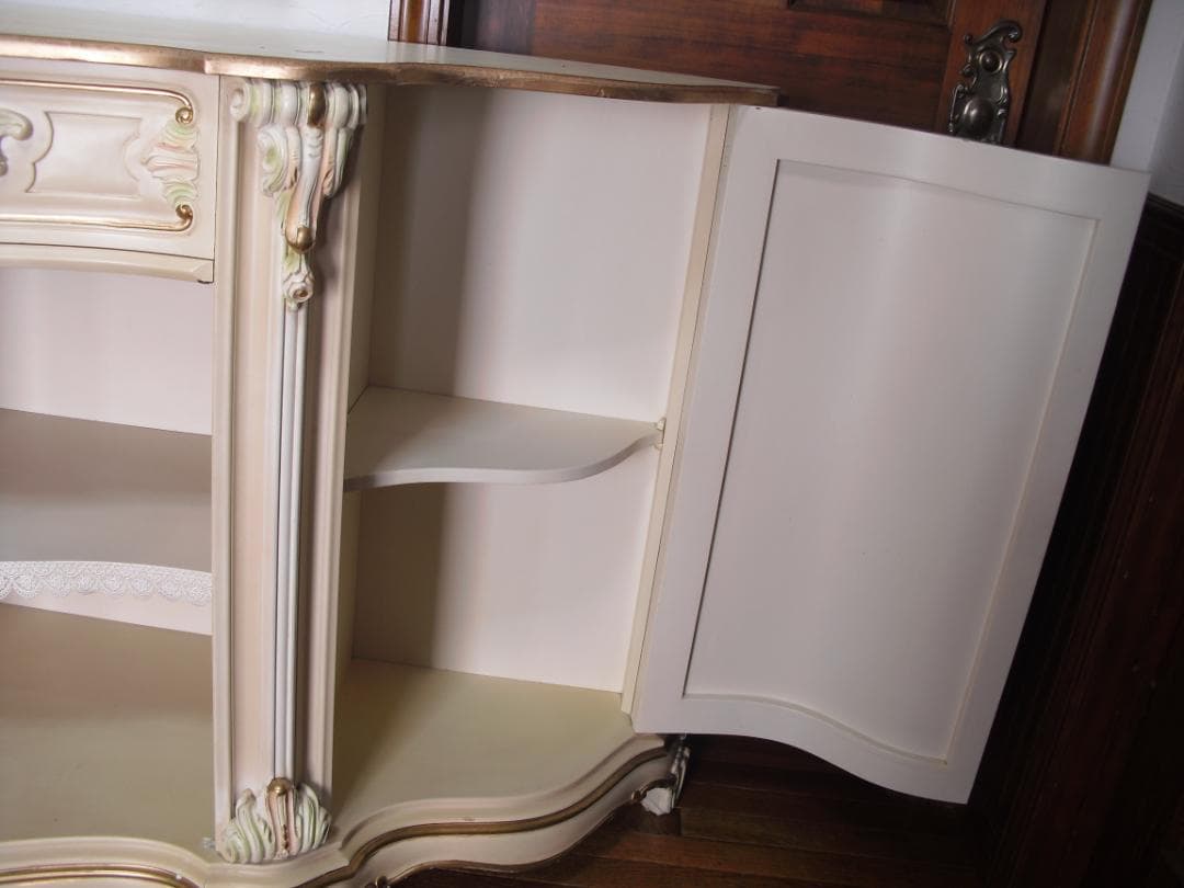 イタリア製 ロココ様式 サイドボード/キャビネット☆白家具 コンソール/飾り棚