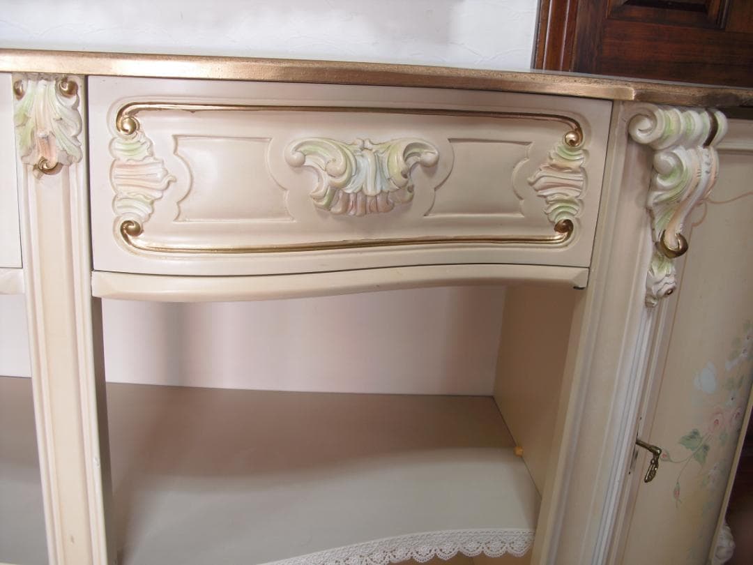 イタリア製 ロココ様式 サイドボード/キャビネット☆白家具 コンソール/飾り棚