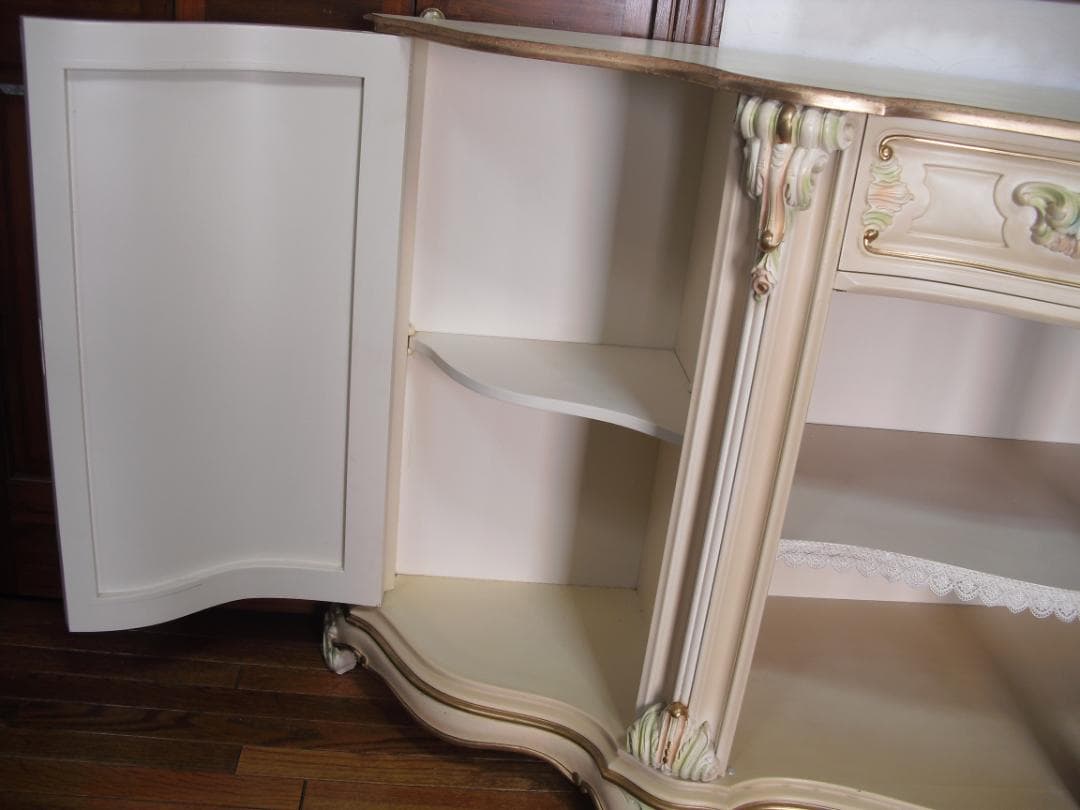 イタリア製 ロココ様式 サイドボード/キャビネット☆白家具 コンソール/飾り棚