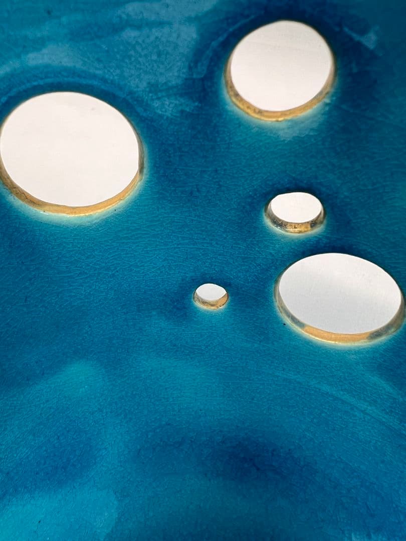 浅黄交趾釉薬水玉透かし文 菓子鉢 平安 善昇 茶道具