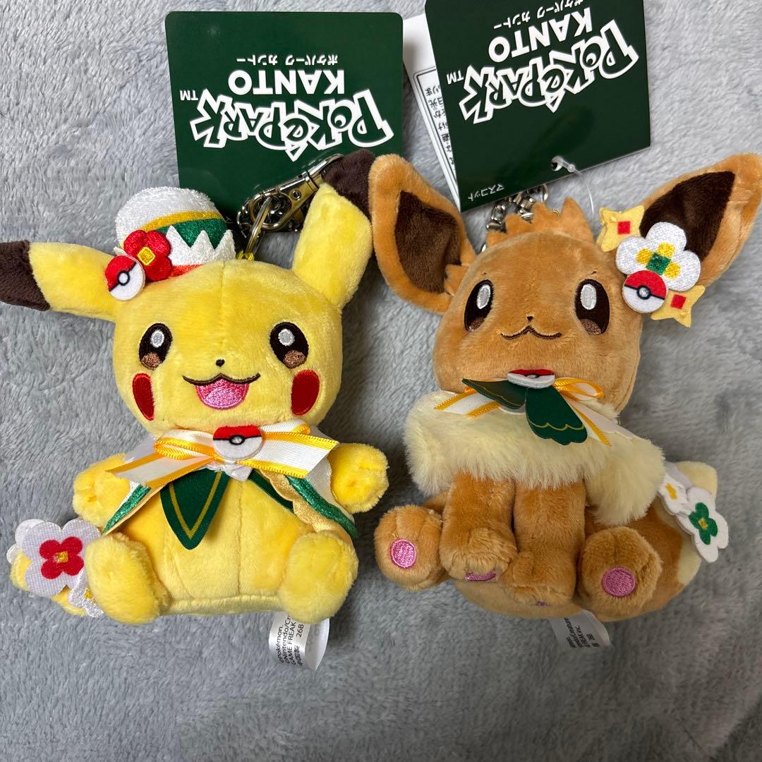 ポケパーク　カントー限定　ぬいぐるみとキーホルダー ピカチュウ+イーブイ　4点
