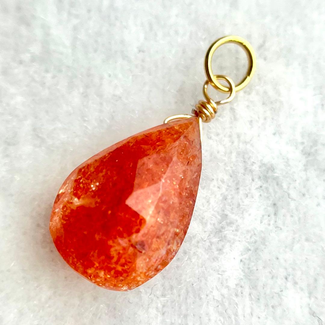 14kgf 宝石質 大粒 サンストーン チャーム ネックレス ペンダント