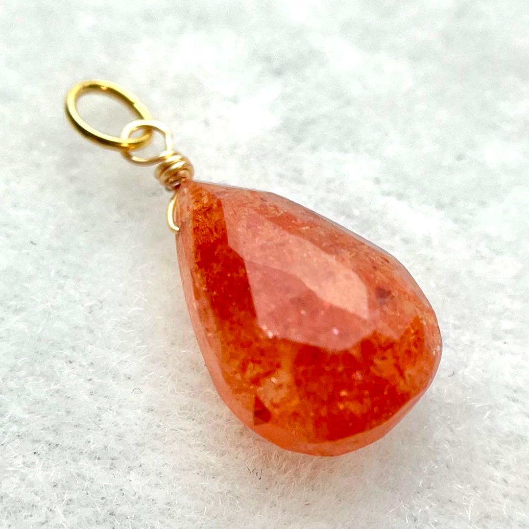 14kgf 宝石質 大粒 サンストーン チャーム ネックレス ペンダント