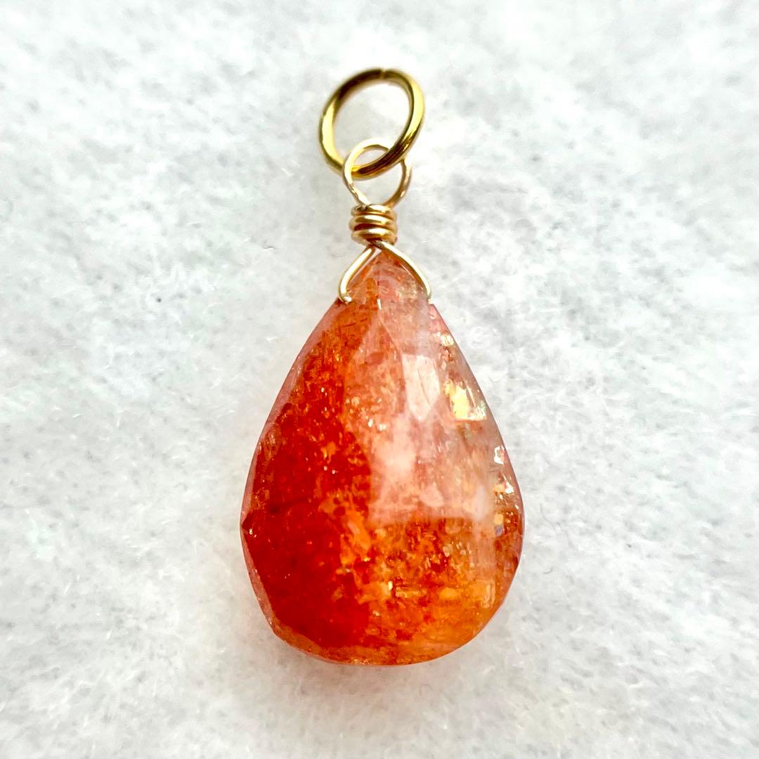 14kgf 宝石質 大粒 サンストーン チャーム ネックレス ペンダント