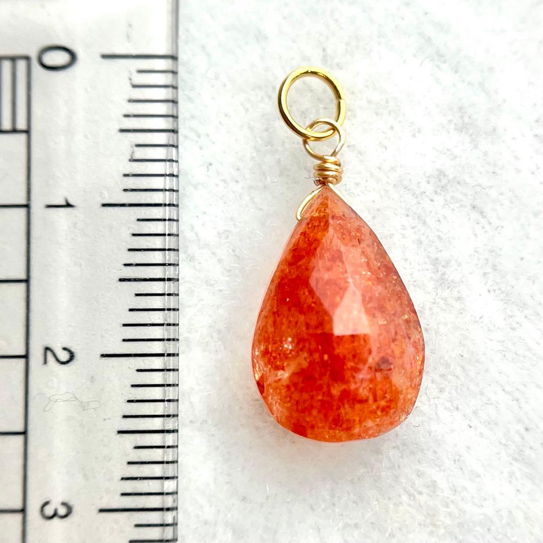 14kgf 宝石質 大粒 サンストーン チャーム ネックレス ペンダント