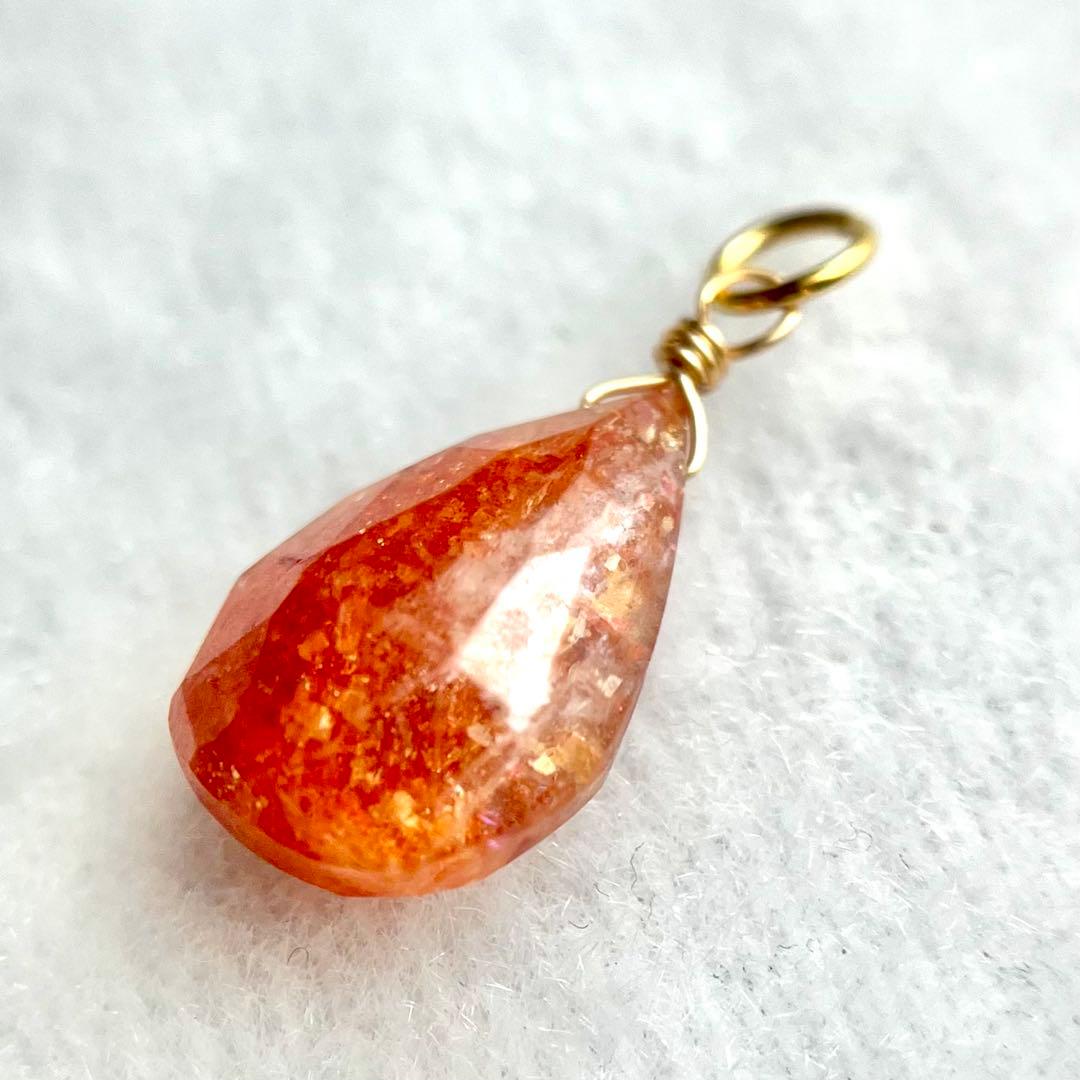 14kgf 宝石質 大粒 サンストーン チャーム ネックレス ペンダント