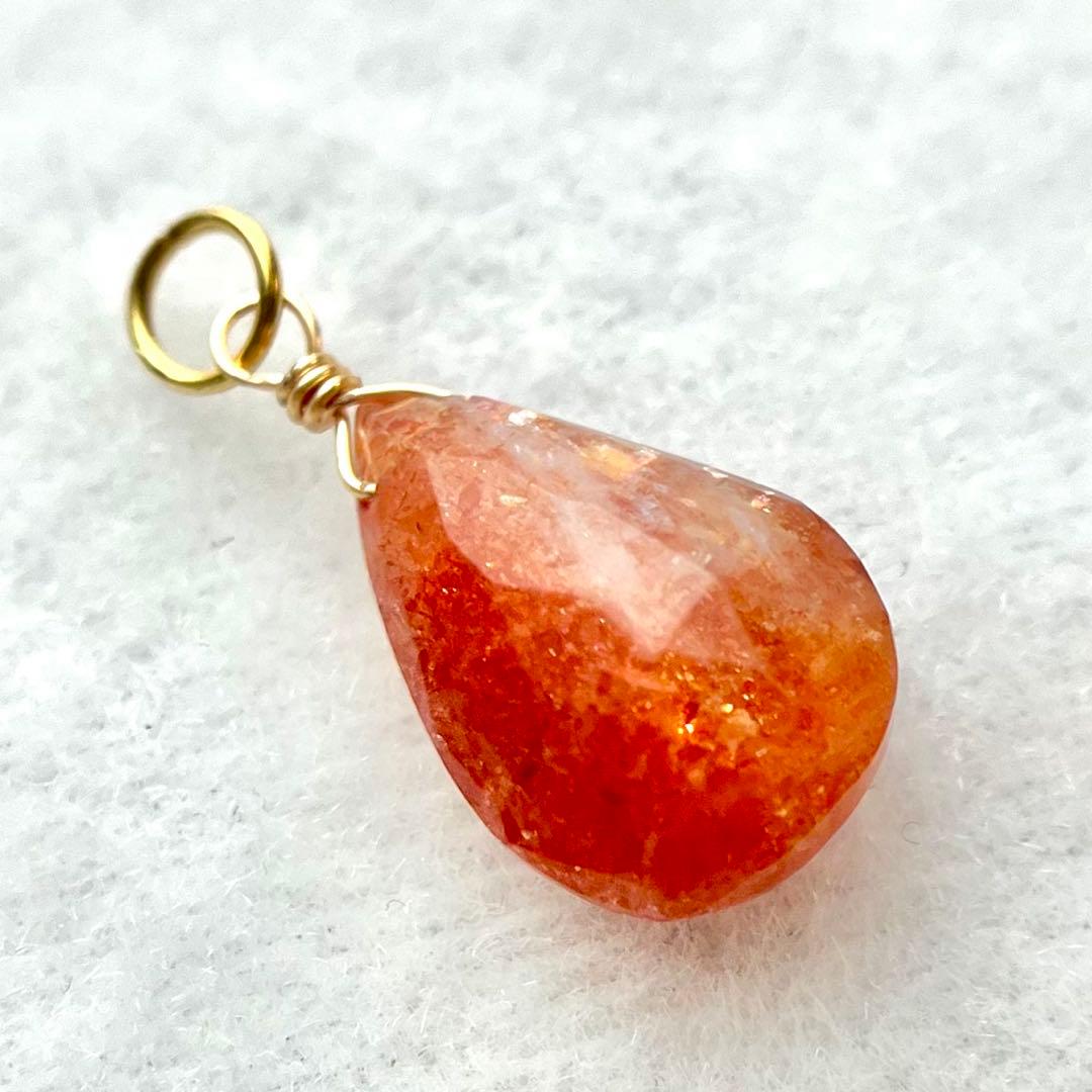 14kgf 宝石質 大粒 サンストーン チャーム ネックレス ペンダント