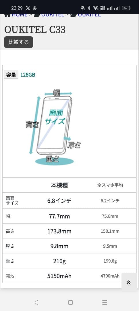OUKITEL C33 本体 グレー