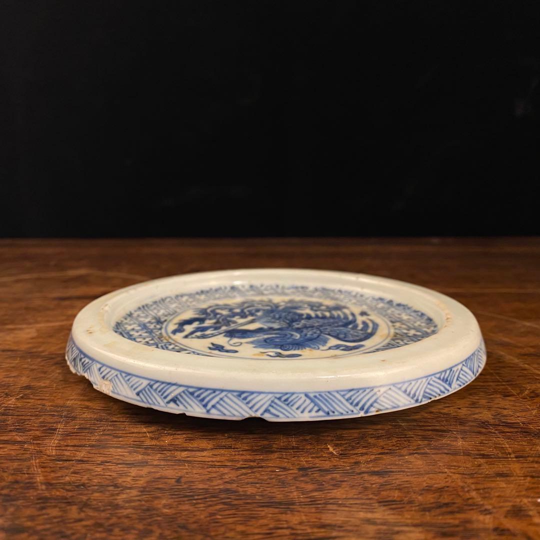 染付鳳凰文盤　中国古美術