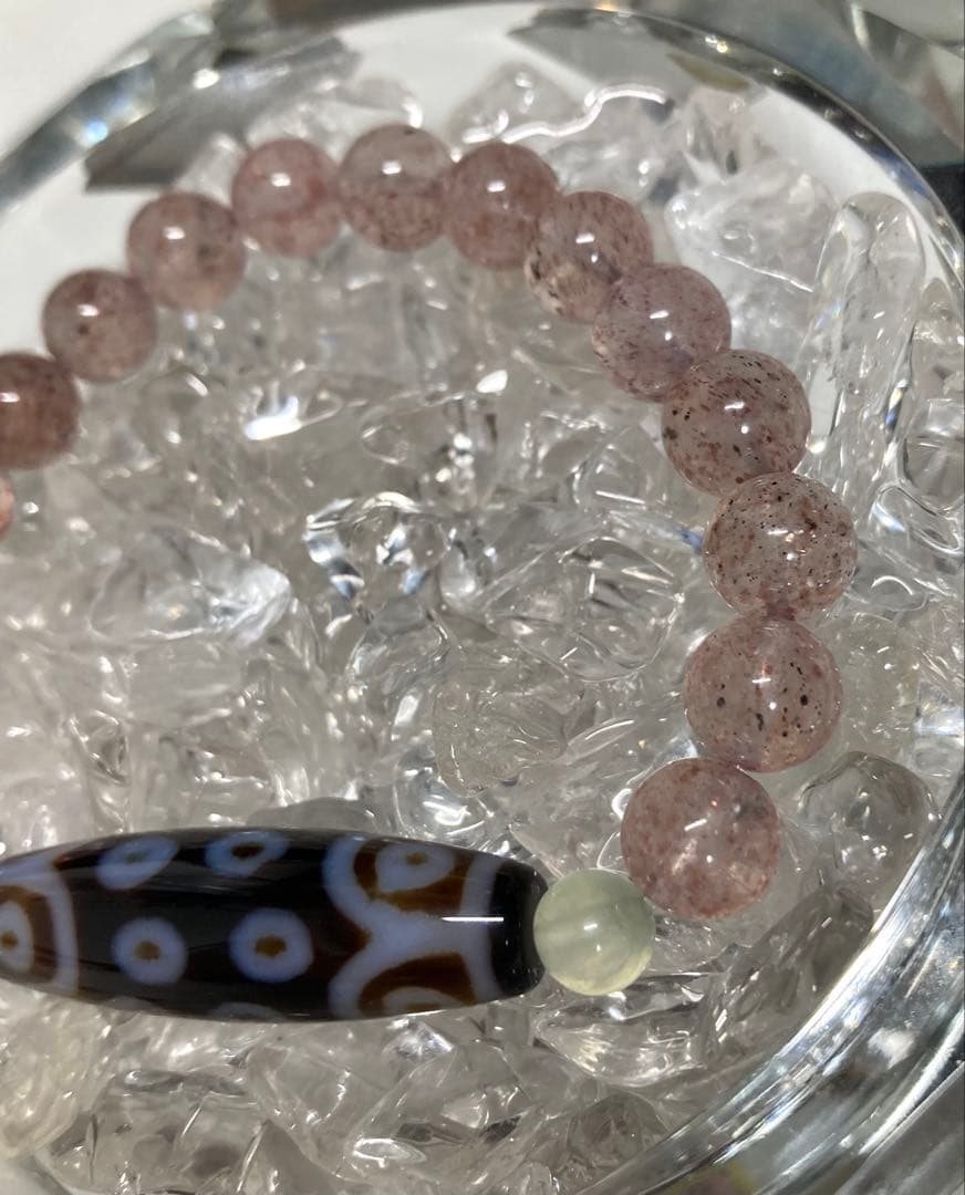天然石　天珠　十八眼天珠　ピンクエピドート　ブレスレット