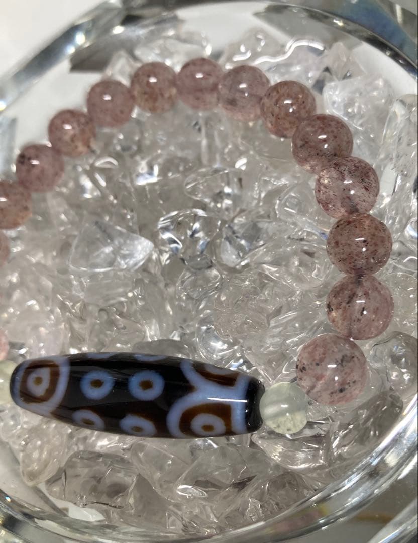 天然石　天珠　十八眼天珠　ピンクエピドート　ブレスレット