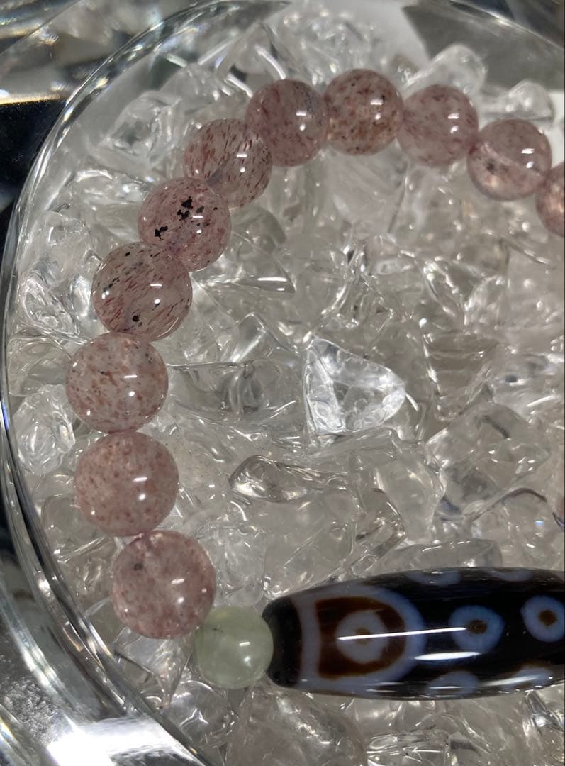 天然石　天珠　十八眼天珠　ピンクエピドート　ブレスレット