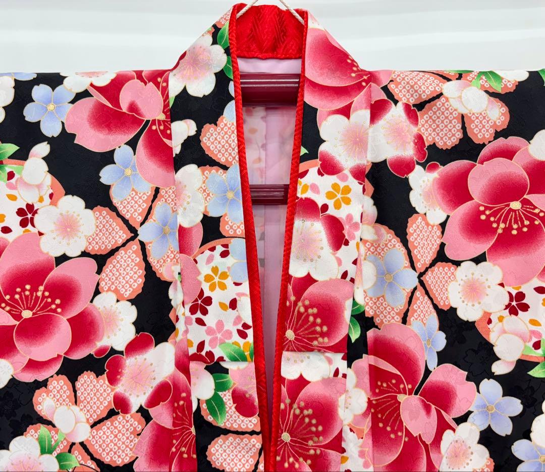 七五三　7ー8才女児　着物・はこせこセット　花々桜《子供493》#江戸小もーん