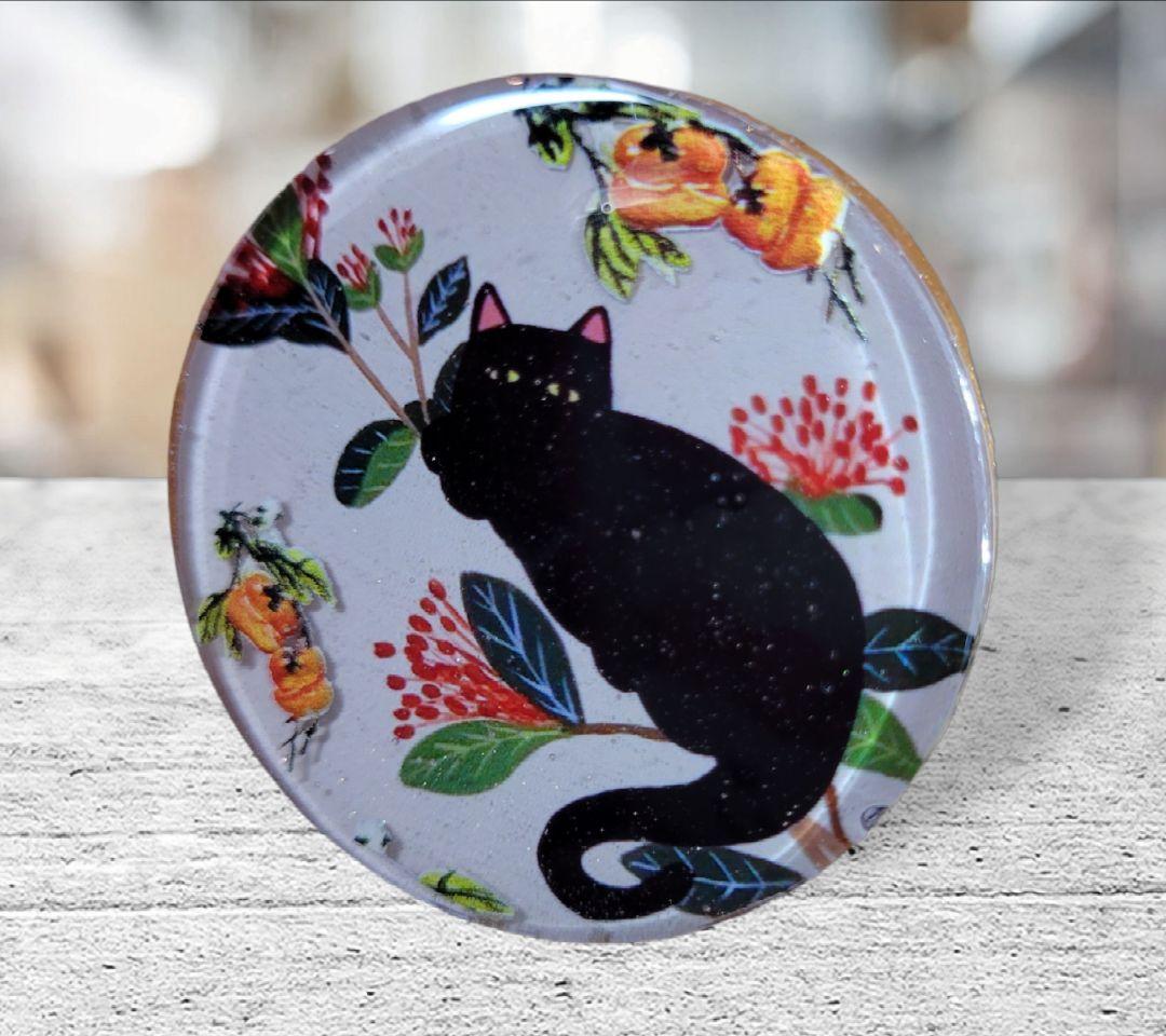 NO.596❤黒猫 南天 柿❤レジンヘアゴム ブローチ