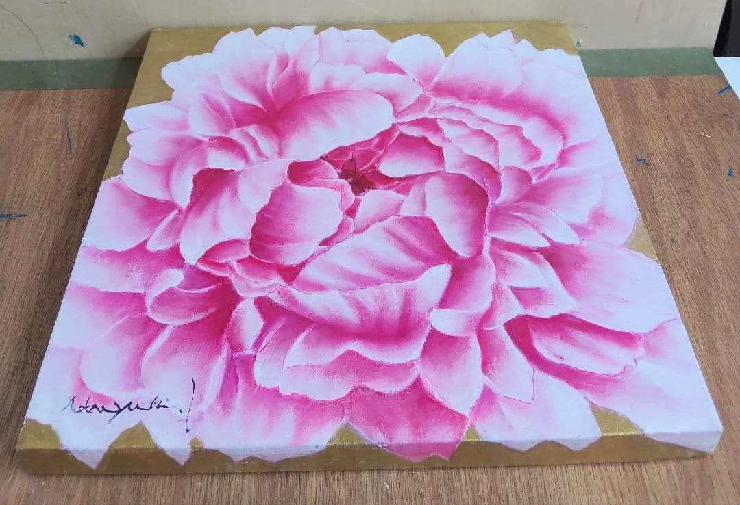 油絵　壮麗（牡丹)洋画家 池畠史幸 新作,筆画