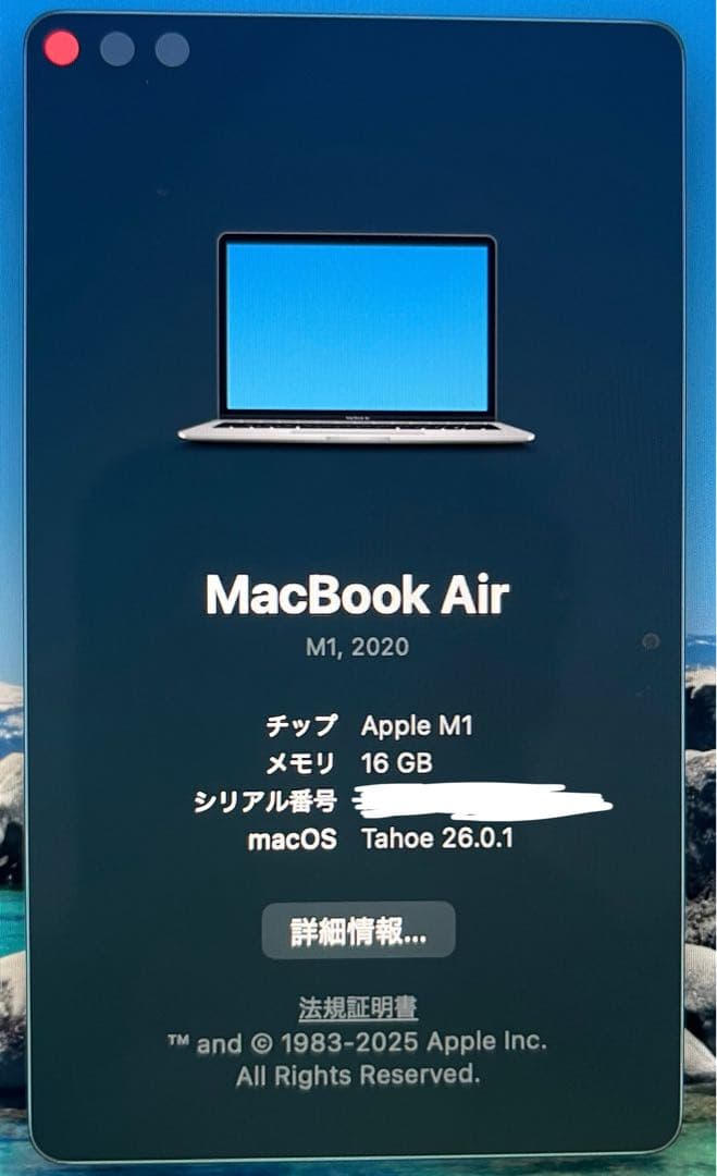 美品Mac Book Air 2020 M1 16GB 256GB