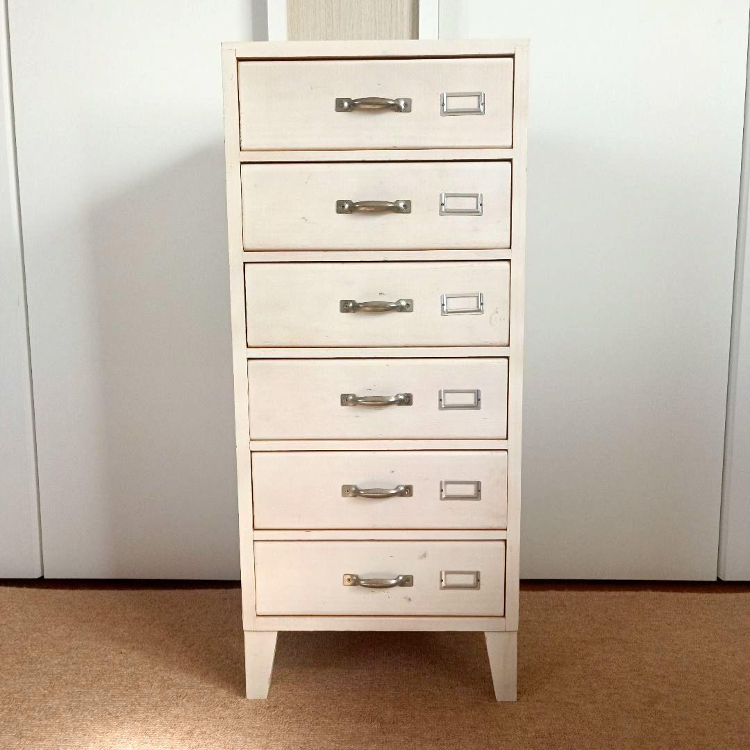 レトロ 白 6段チェスト キャビネット 北欧 ナチュラル モダン アンティーク風