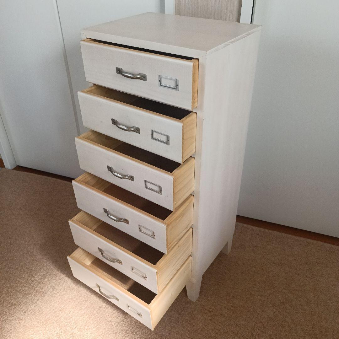 レトロ 白 6段チェスト キャビネット 北欧 ナチュラル モダン アンティーク風