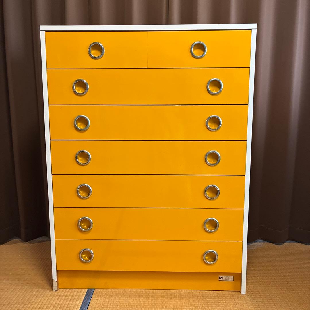昭和レトロ　アンティーク　タンス　チェスト7段　オレンジイエロー　ポップ