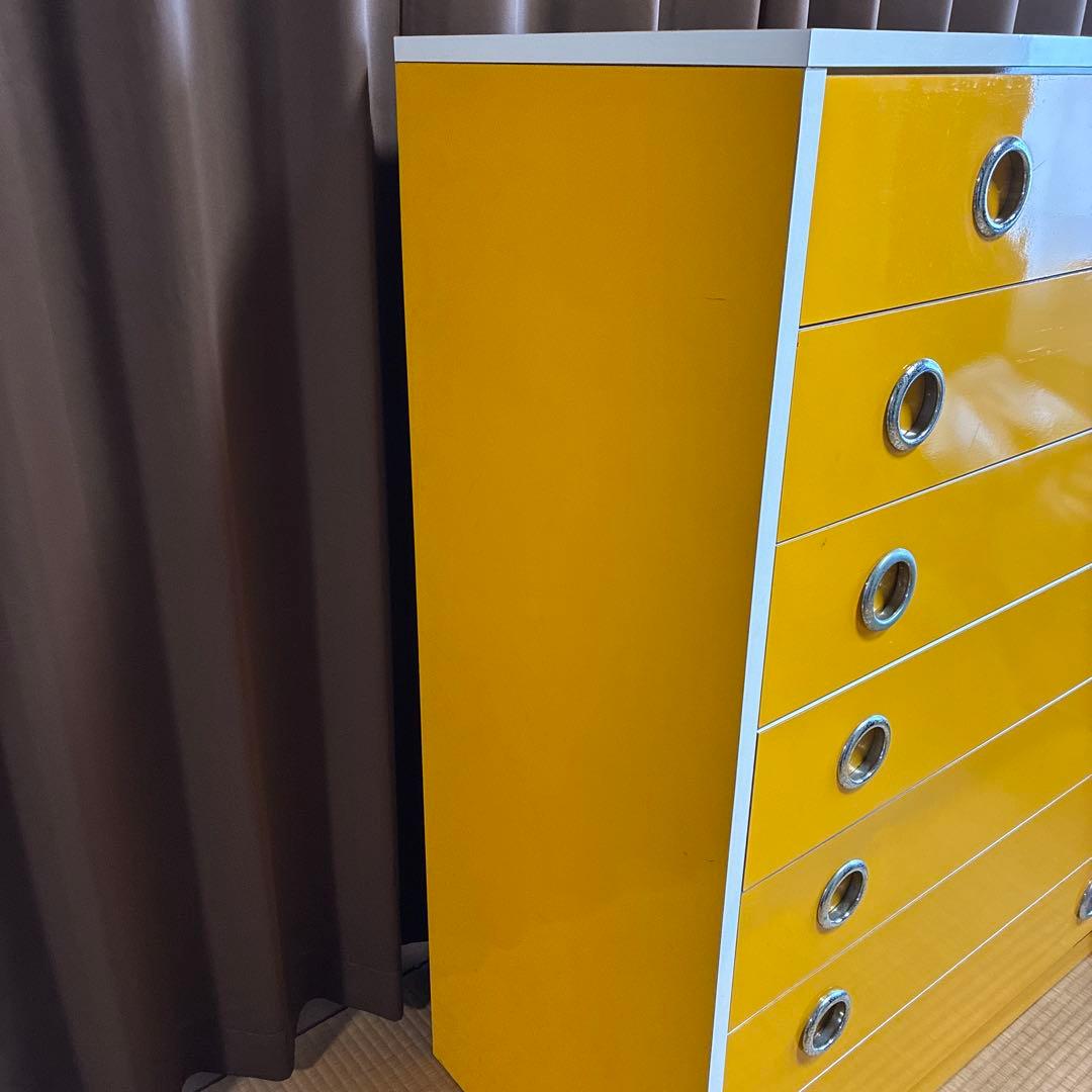 昭和レトロ　アンティーク　タンス　チェスト7段　オレンジイエロー　ポップ