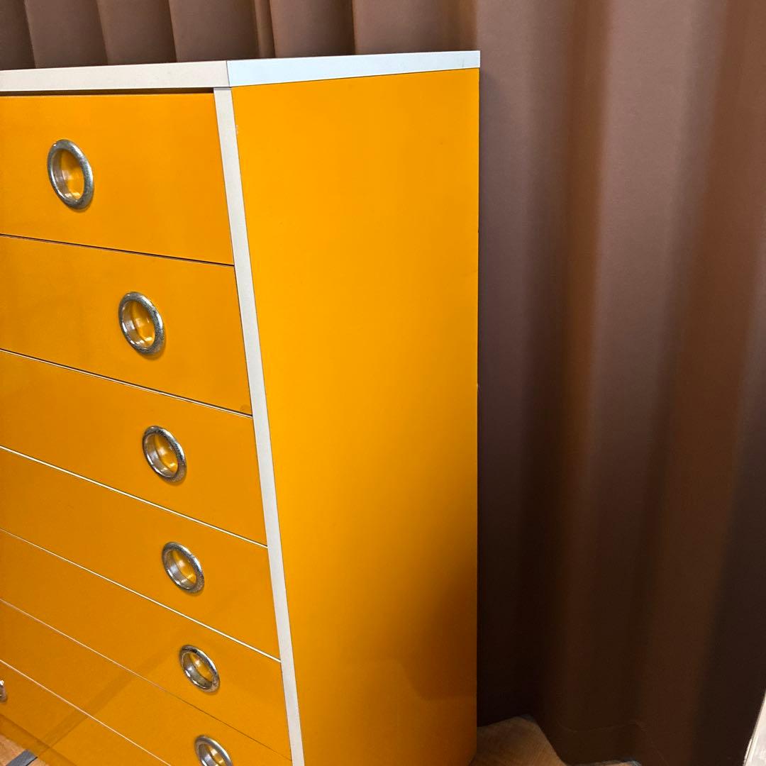昭和レトロ　アンティーク　タンス　チェスト7段　オレンジイエロー　ポップ