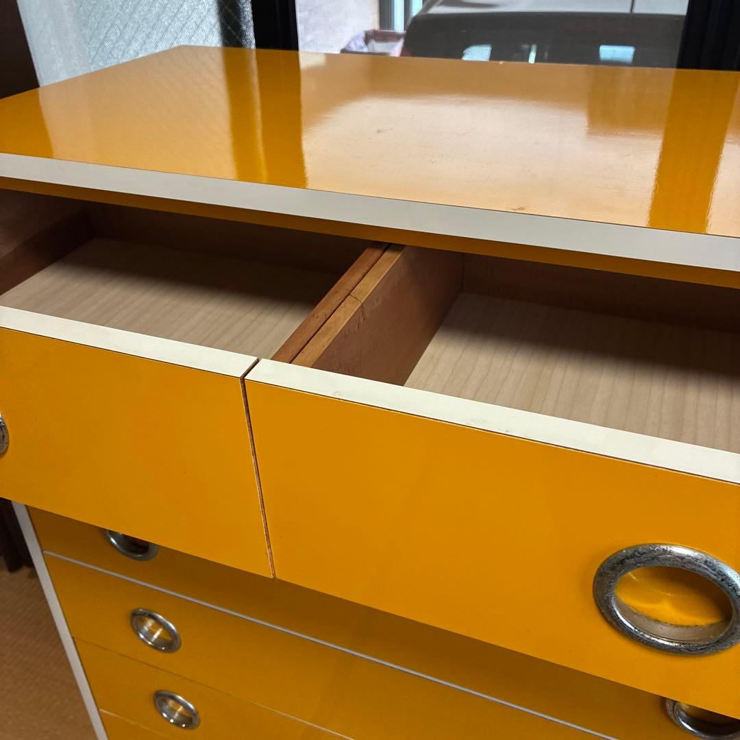 昭和レトロ　アンティーク　タンス　チェスト7段　オレンジイエロー　ポップ