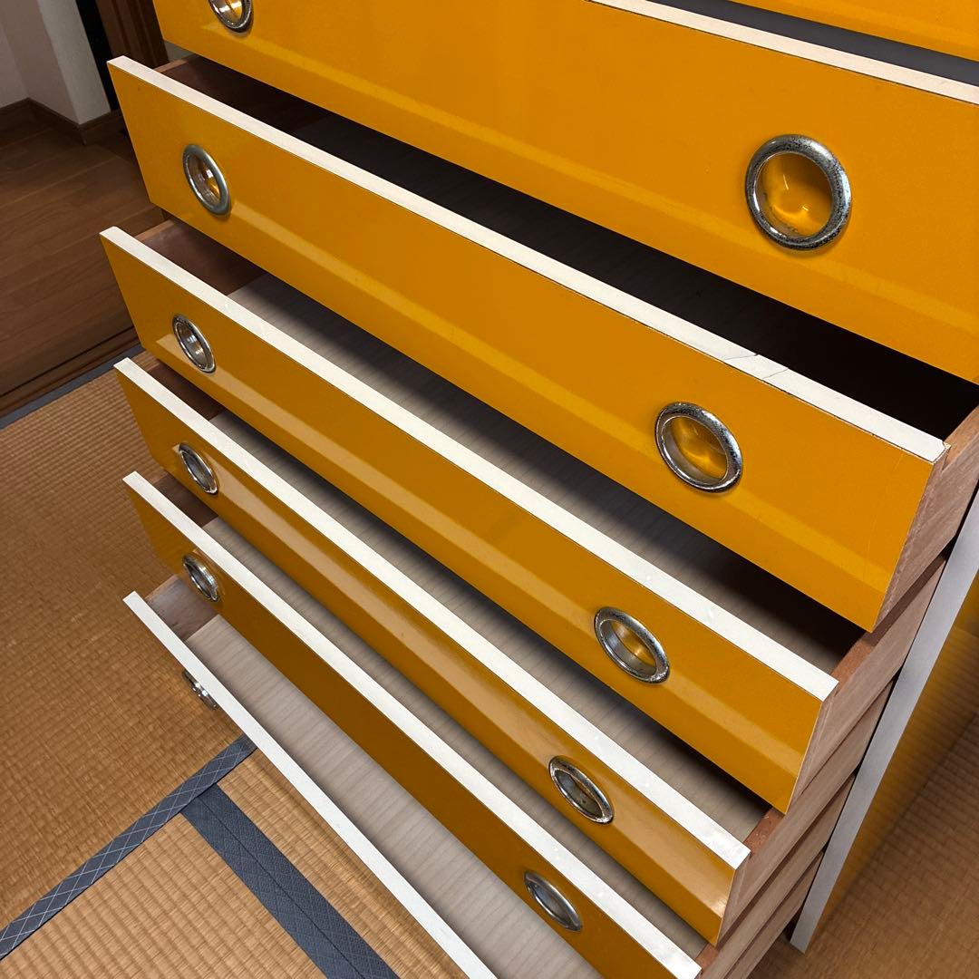 昭和レトロ　アンティーク　タンス　チェスト7段　オレンジイエロー　ポップ