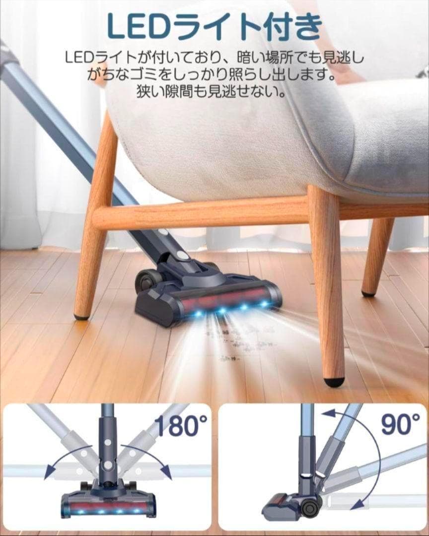 63-掃除機コードレス 45000pa超強力吸引 LEDライト サイクロン式