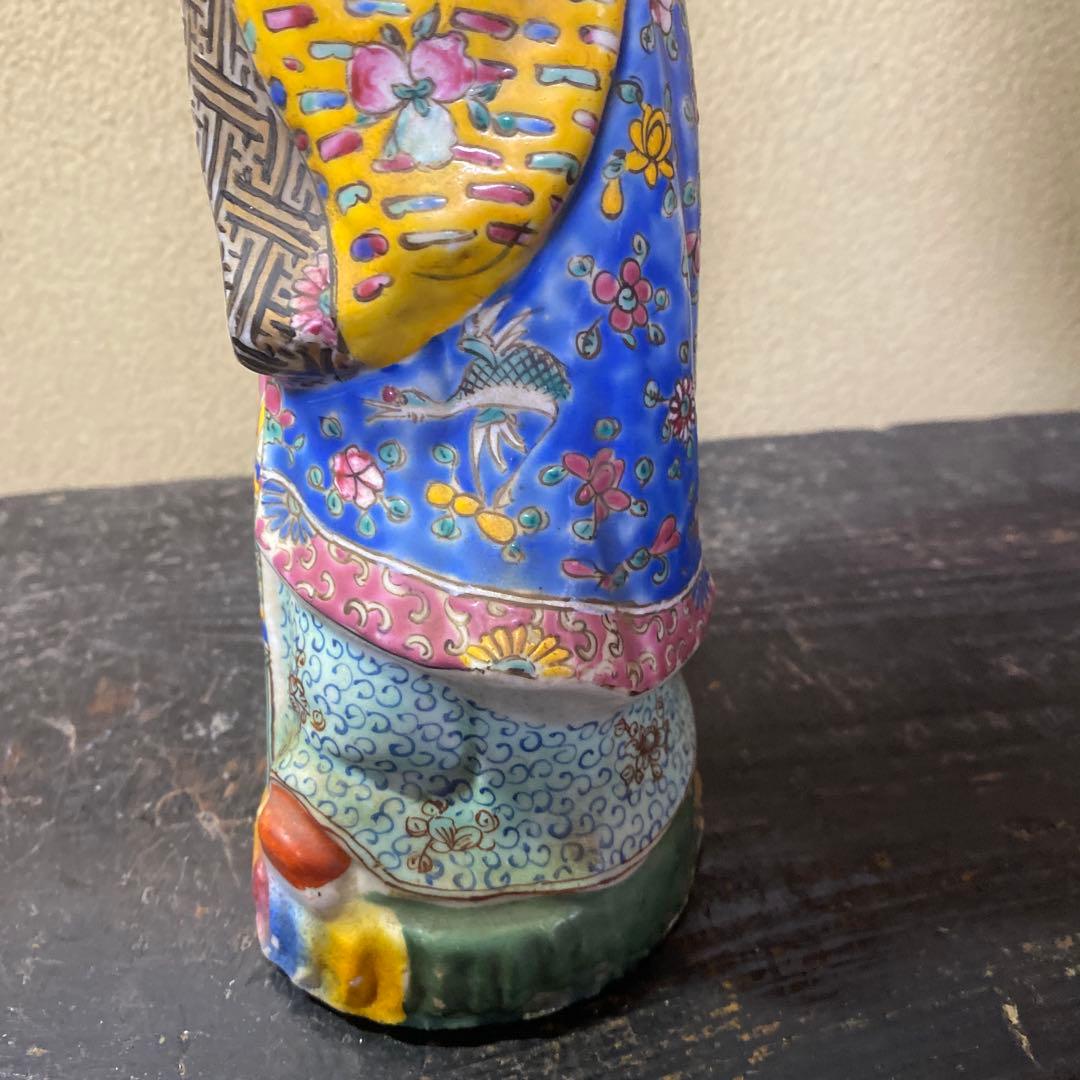 中国古玩　色絵人物置物12cm31cm8cm