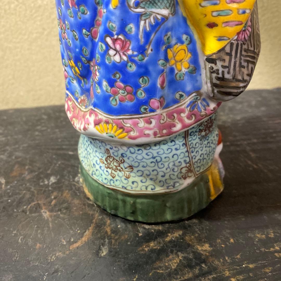 中国古玩　色絵人物置物12cm31cm8cm