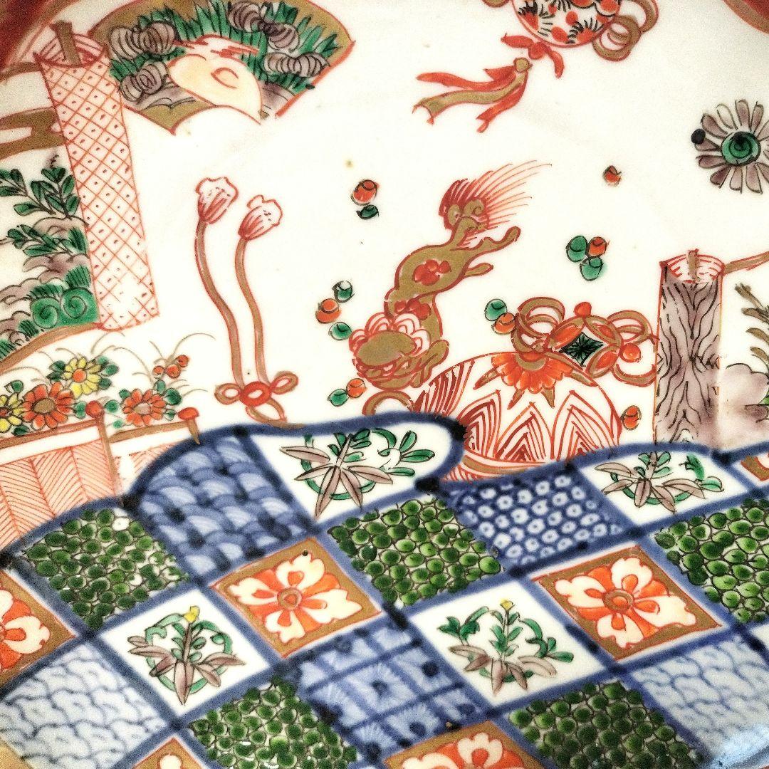 2枚組　色絵　唐獅子　花鳥文　七寸皿