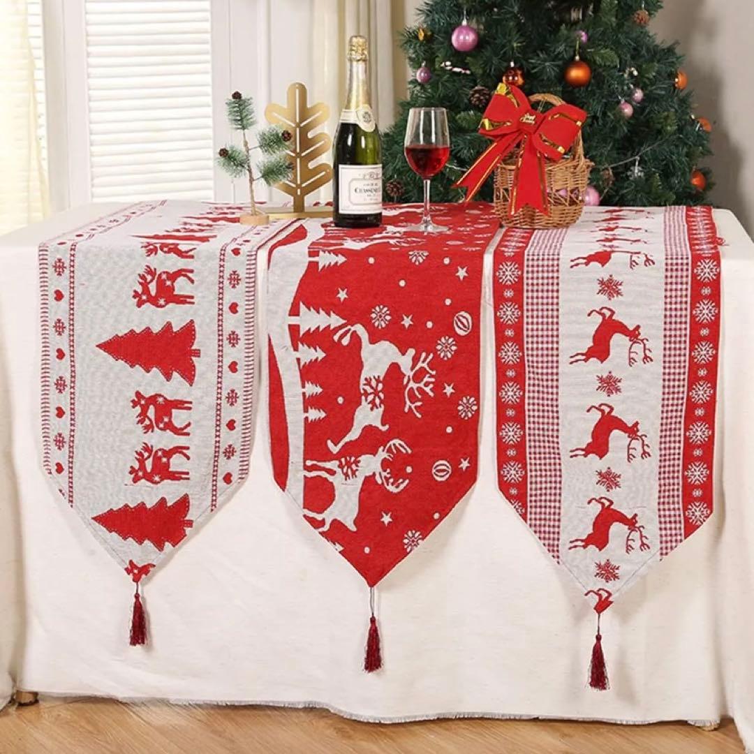 ⭐️長方形の美しいクリスマステーブルクロス　クリスマスニットクロス　33*180