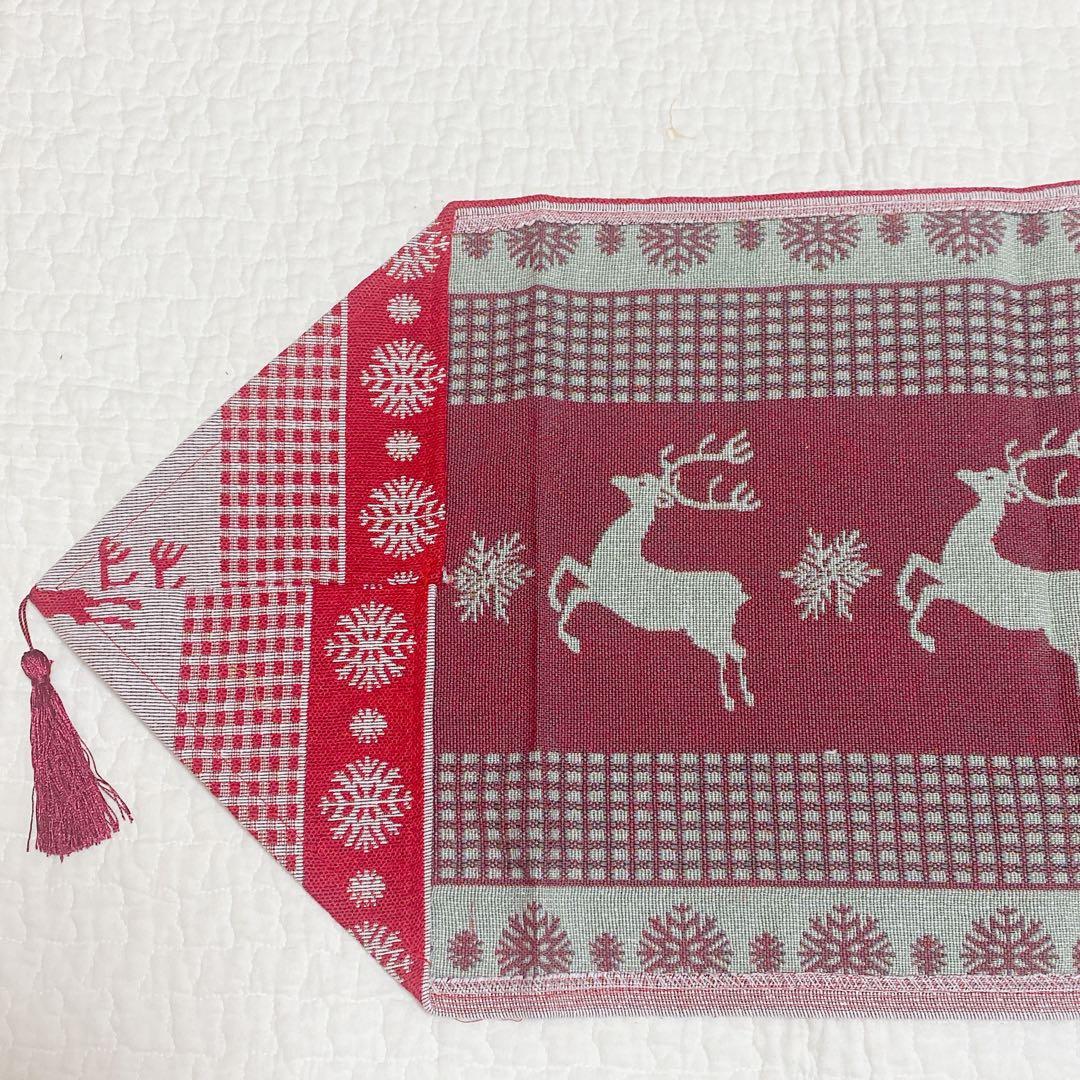 ⭐️長方形の美しいクリスマステーブルクロス　クリスマスニットクロス　33*180