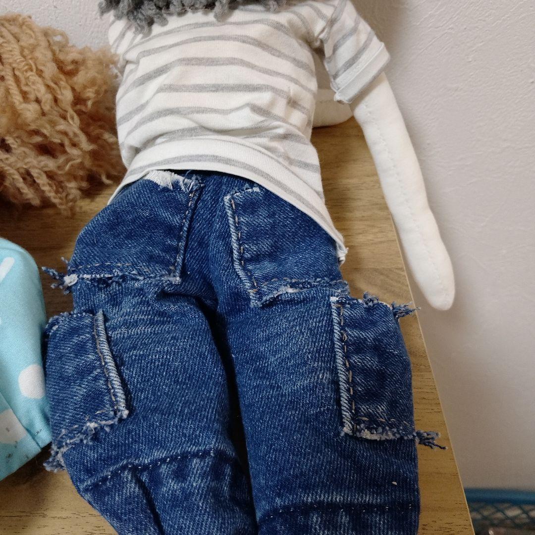 約50cm水玉ドレス　ストライプTシャツ人形セット手作りレトロポップ女の子男の子