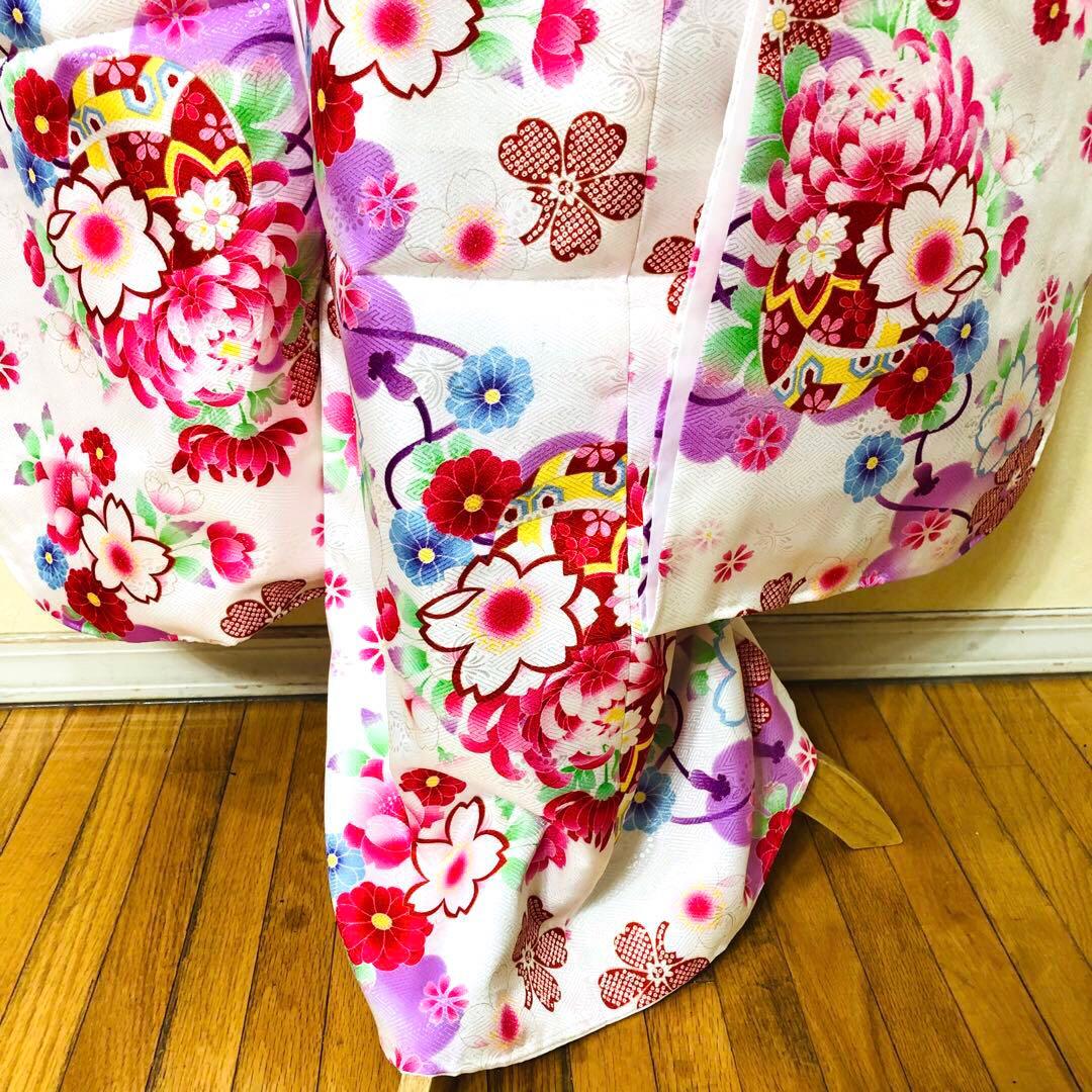 豪華白地7歳完全フルセット‼️着物長襦袢全通袋帯新品⭐︎手毬花金彩煌びやか際立つ逸品