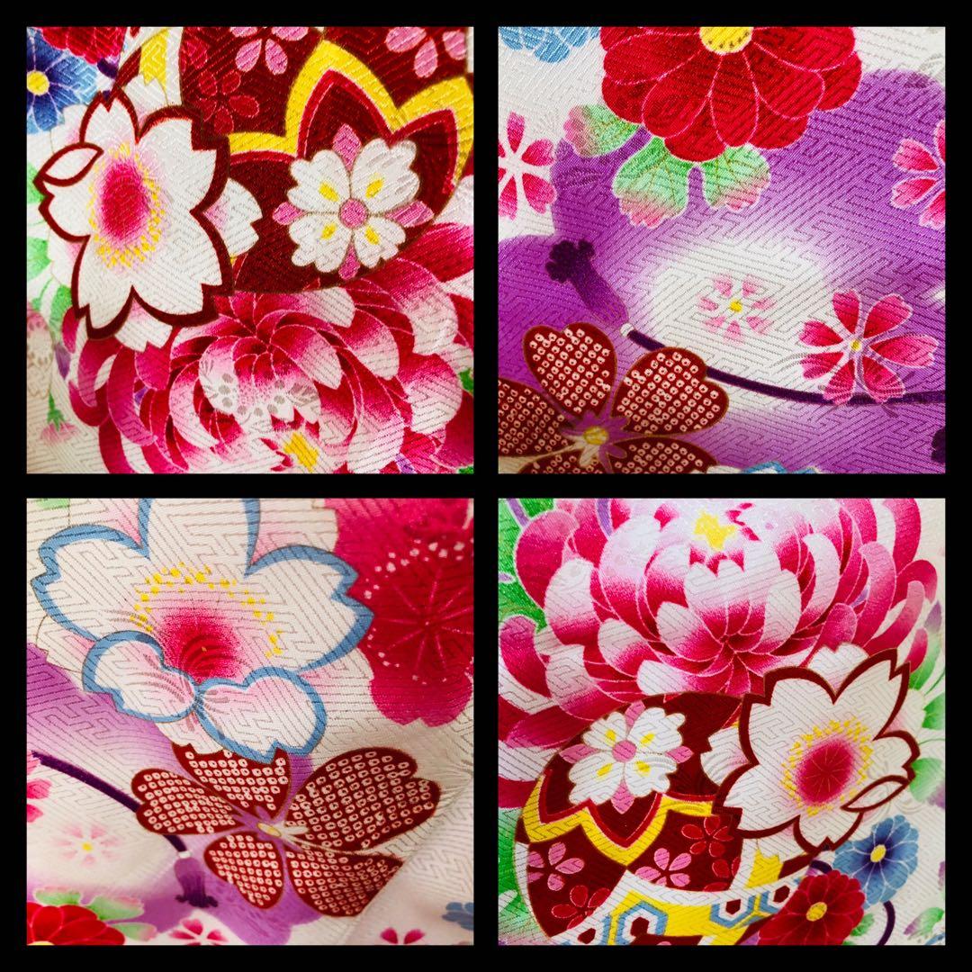 豪華白地7歳完全フルセット‼️着物長襦袢全通袋帯新品⭐︎手毬花金彩煌びやか際立つ逸品