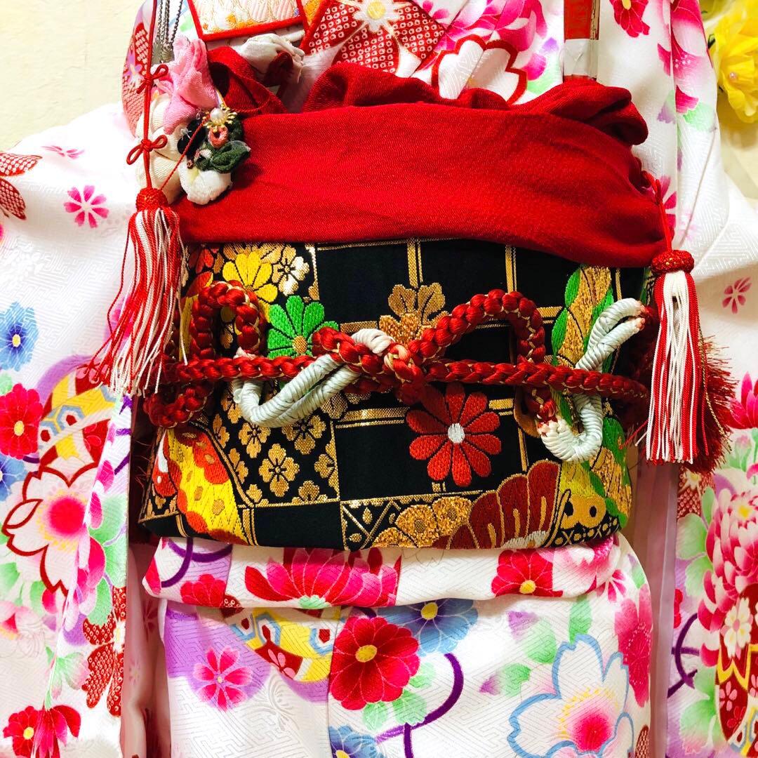 豪華白地7歳完全フルセット‼️着物長襦袢全通袋帯新品⭐︎手毬花金彩煌びやか際立つ逸品