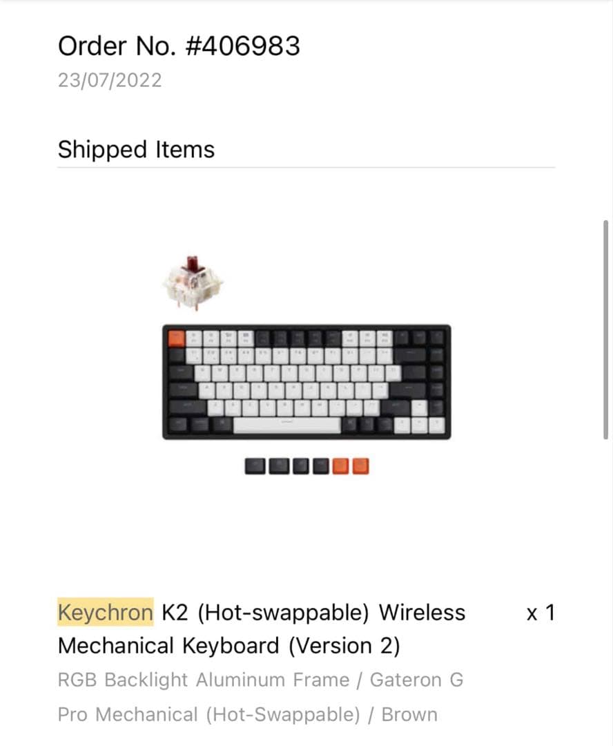 Keychron K2 ワイヤレス メカニカルキーボード 茶軸　箱無し　即購入可