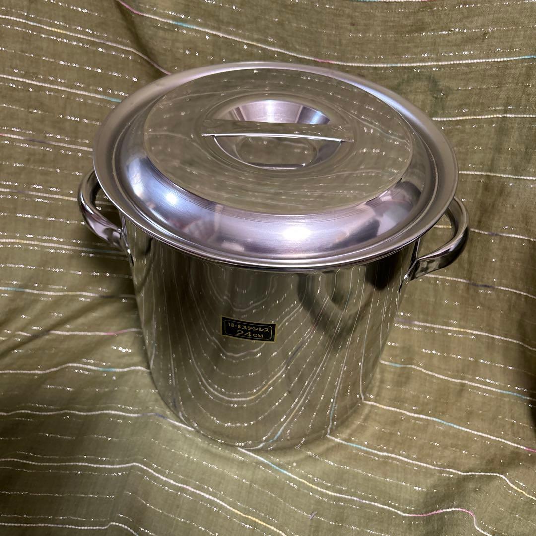 業務用 厚手18-8ステン寸胴鍋 20L 3.1kg 蓋付き 24cm
