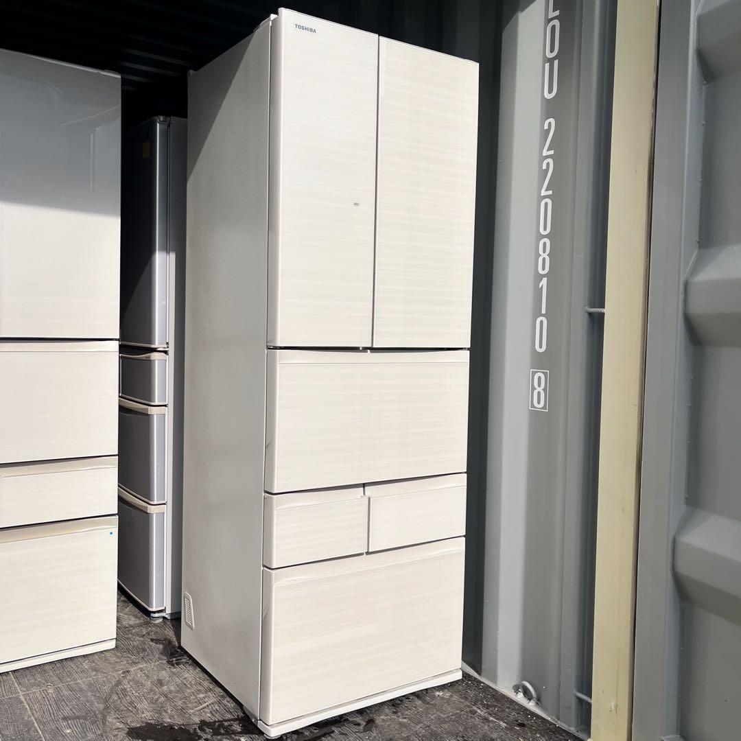 370取付無料！東芝真ん中野菜室 おしゃれアイボリー6ドア冷蔵庫 2021年製