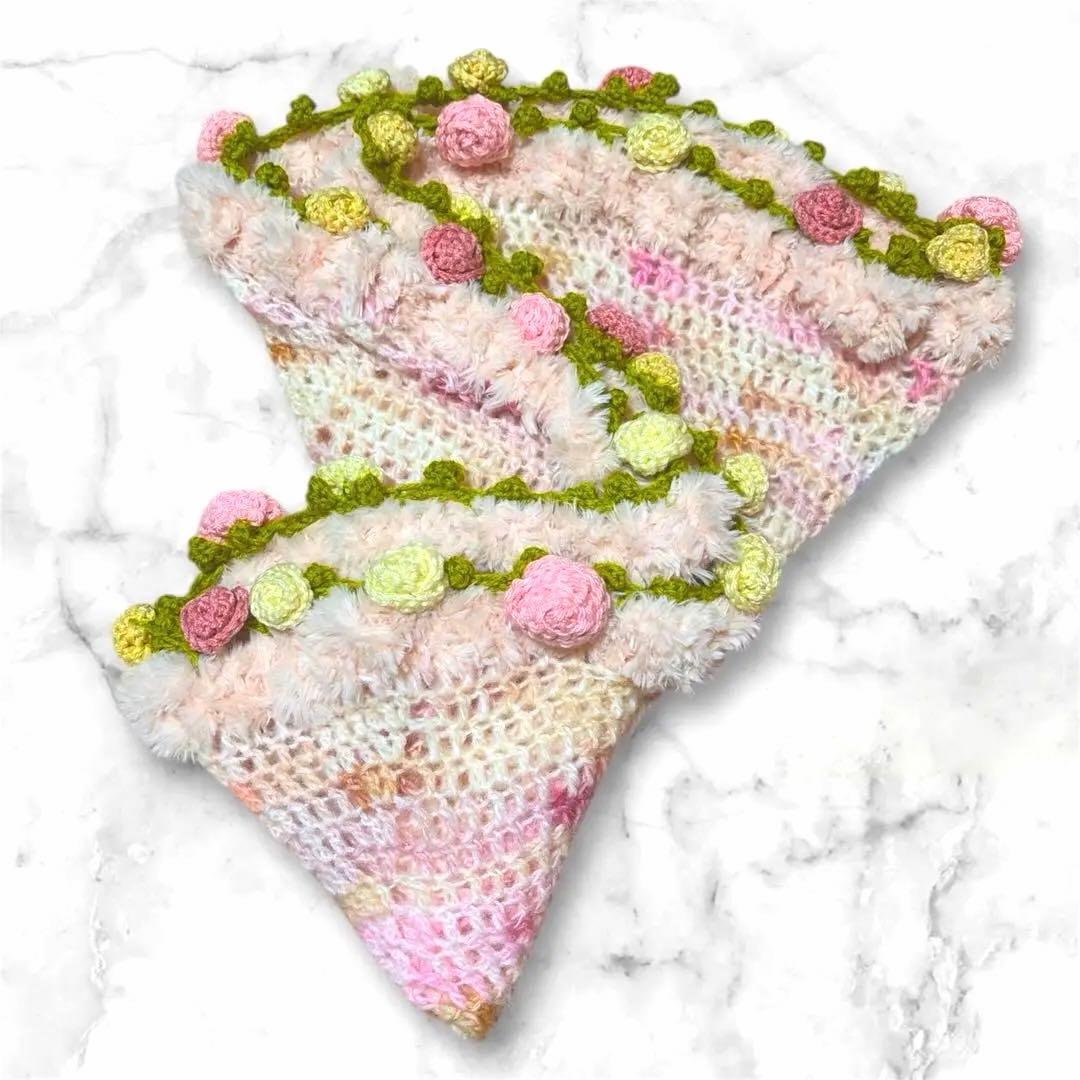 【直径約95cm】ファー付き★ 花束ブランケット ★ ハンドメイド 枯れない花束