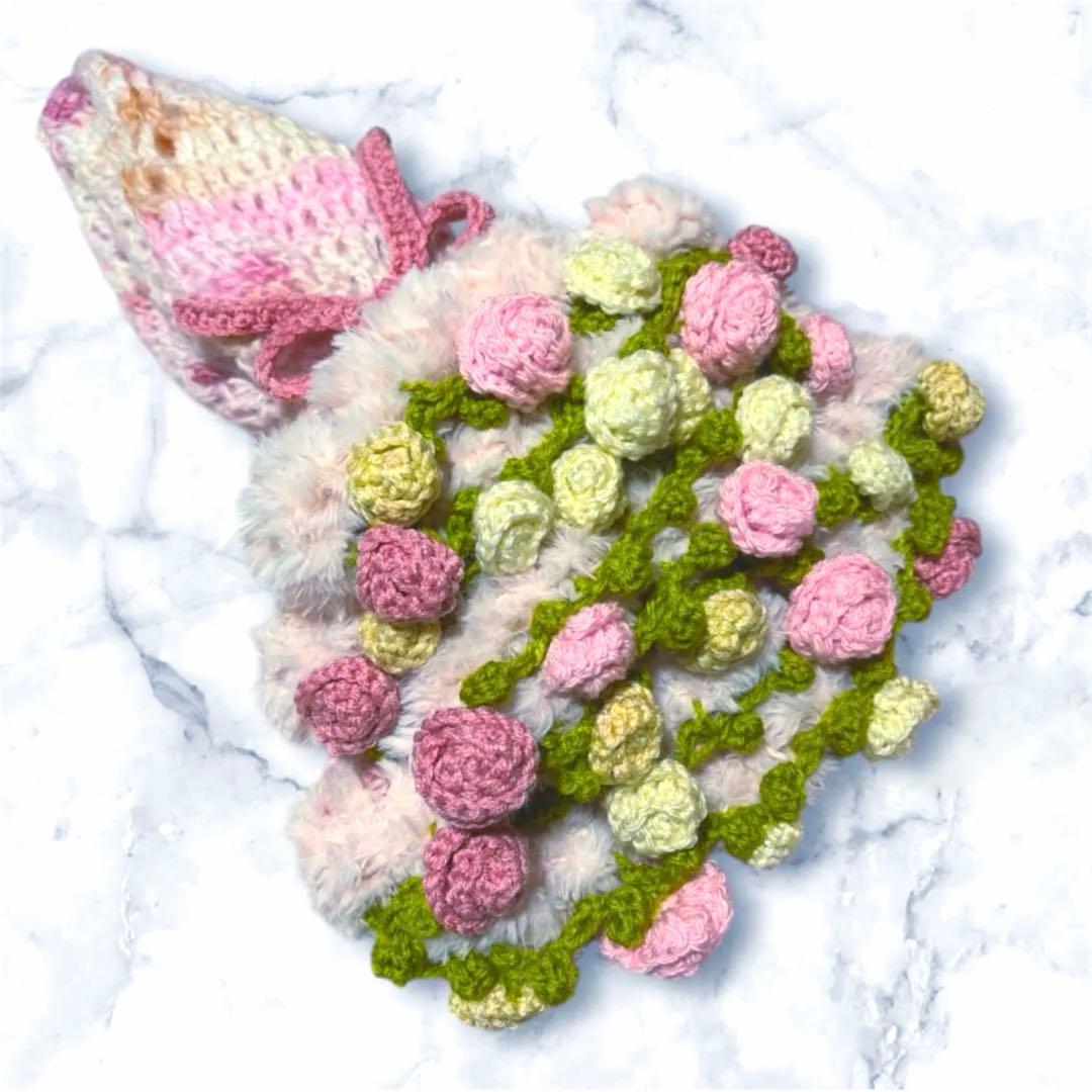 【直径約95cm】ファー付き★ 花束ブランケット ★ ハンドメイド 枯れない花束