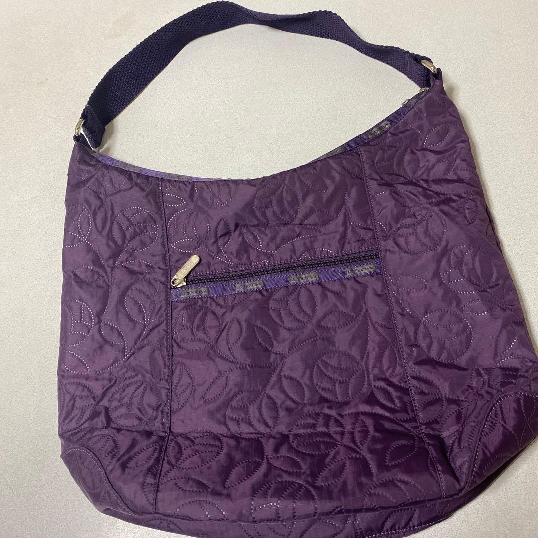 レスポートサック　花柄パープル　キルティングトートバック　ショルダー付き