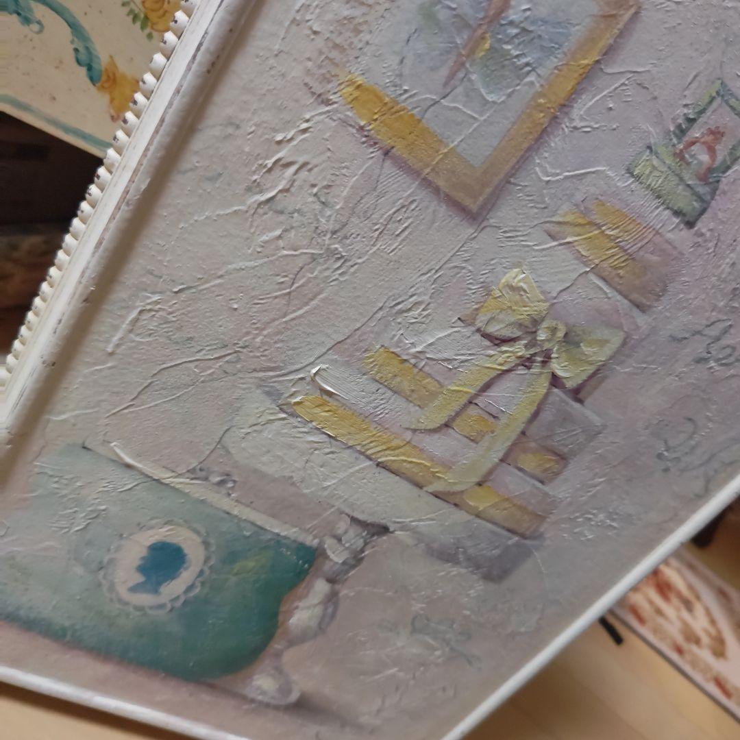 額絵　壁飾り 絵画 ケーキと装飾品　フランス　ホワイトシャビー　絵画　姫系