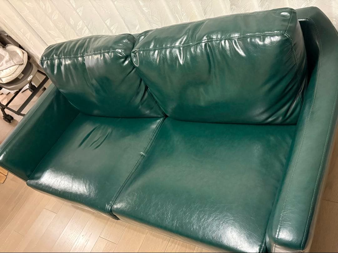 【美品】エアリゾーム 2人掛け ローソファ LAURA グリーン 緑