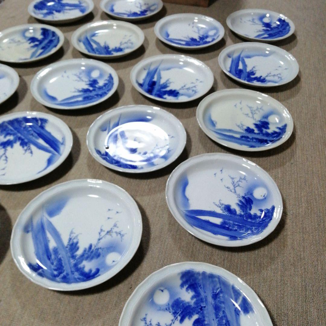 伊万里　染付吹墨月大皿　18枚　25cm　明治〜大正期