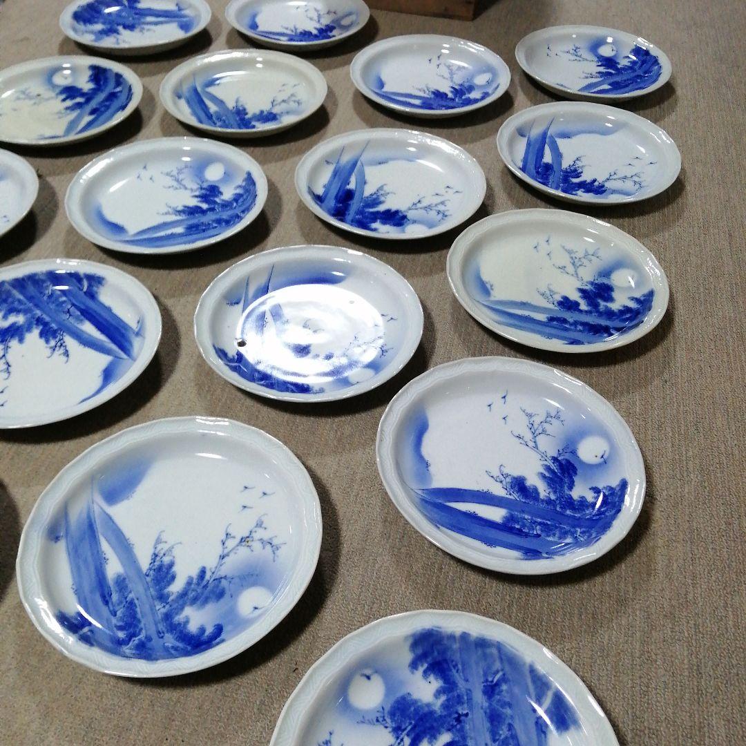 伊万里　染付吹墨月大皿　18枚　25cm　明治〜大正期