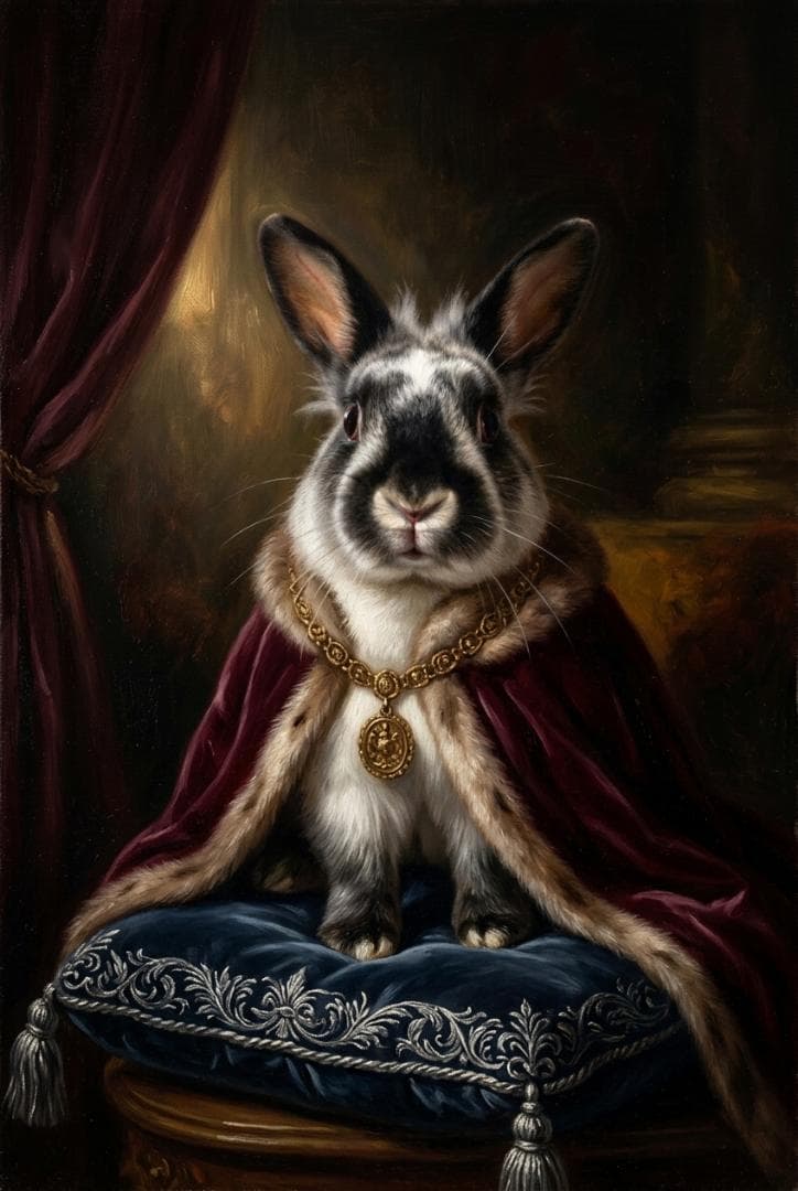 うさぎ（ヒマラヤン）のルネサンス風肖像画 油絵風アートA3額装インテリア壁掛け