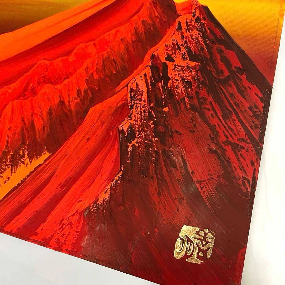 「赤富士」　立体画/風景画/絵画/日本画　富士山　盛り絵　美術品