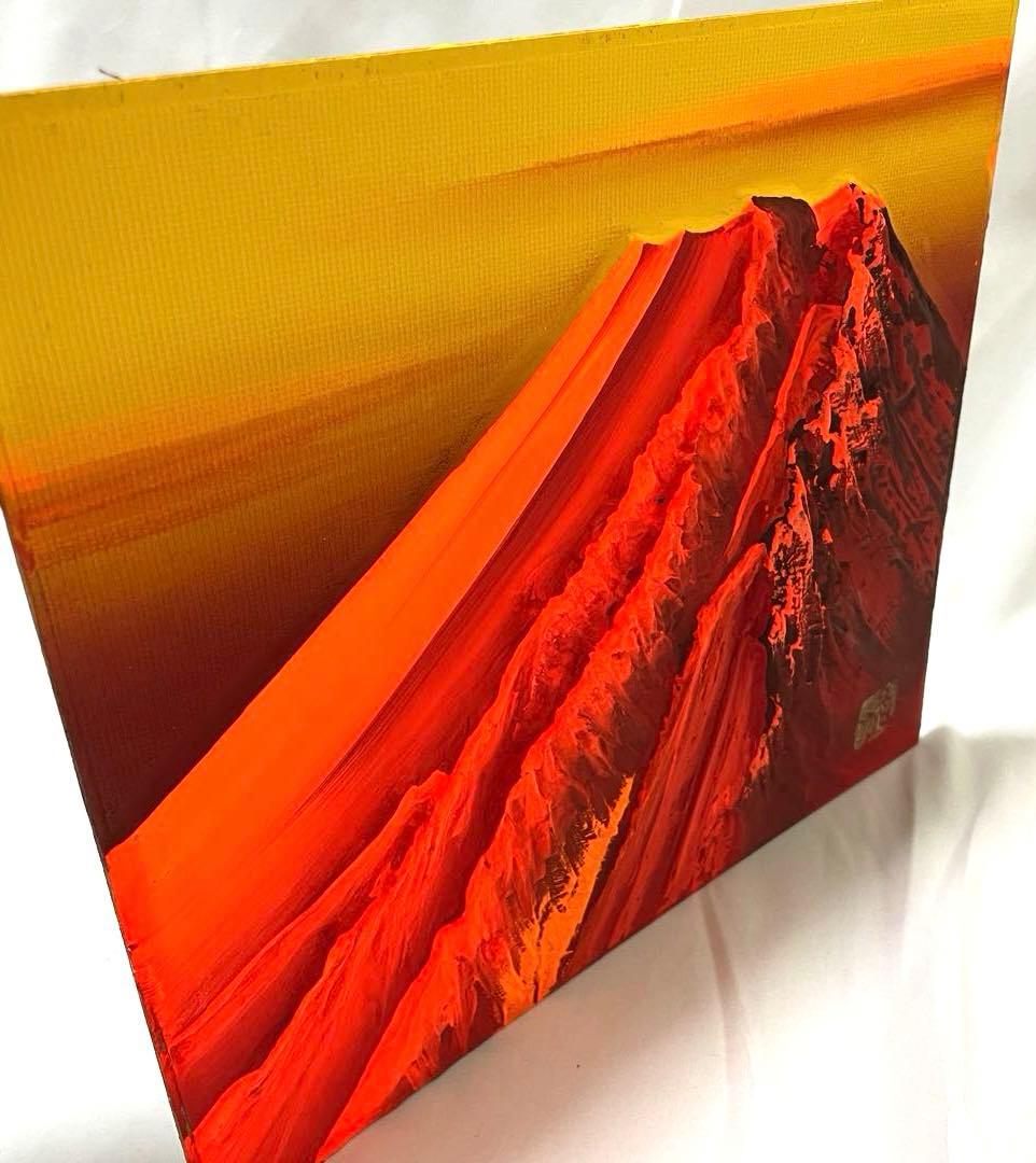 「赤富士」　立体画/風景画/絵画/日本画　富士山　盛り絵　美術品